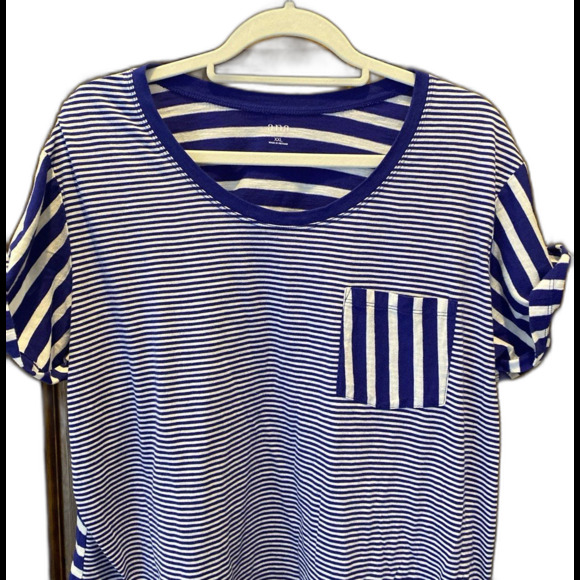 A.N.A Top Plus Sz XXL 2XL Blue White Stripes Cuffed Short Sleeve T Shirt Fabric - Picture 1 of 12